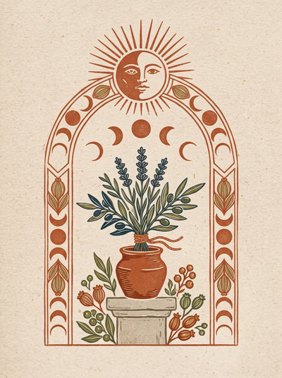Sun and Moon Lavender Linocut Wall Art Decor