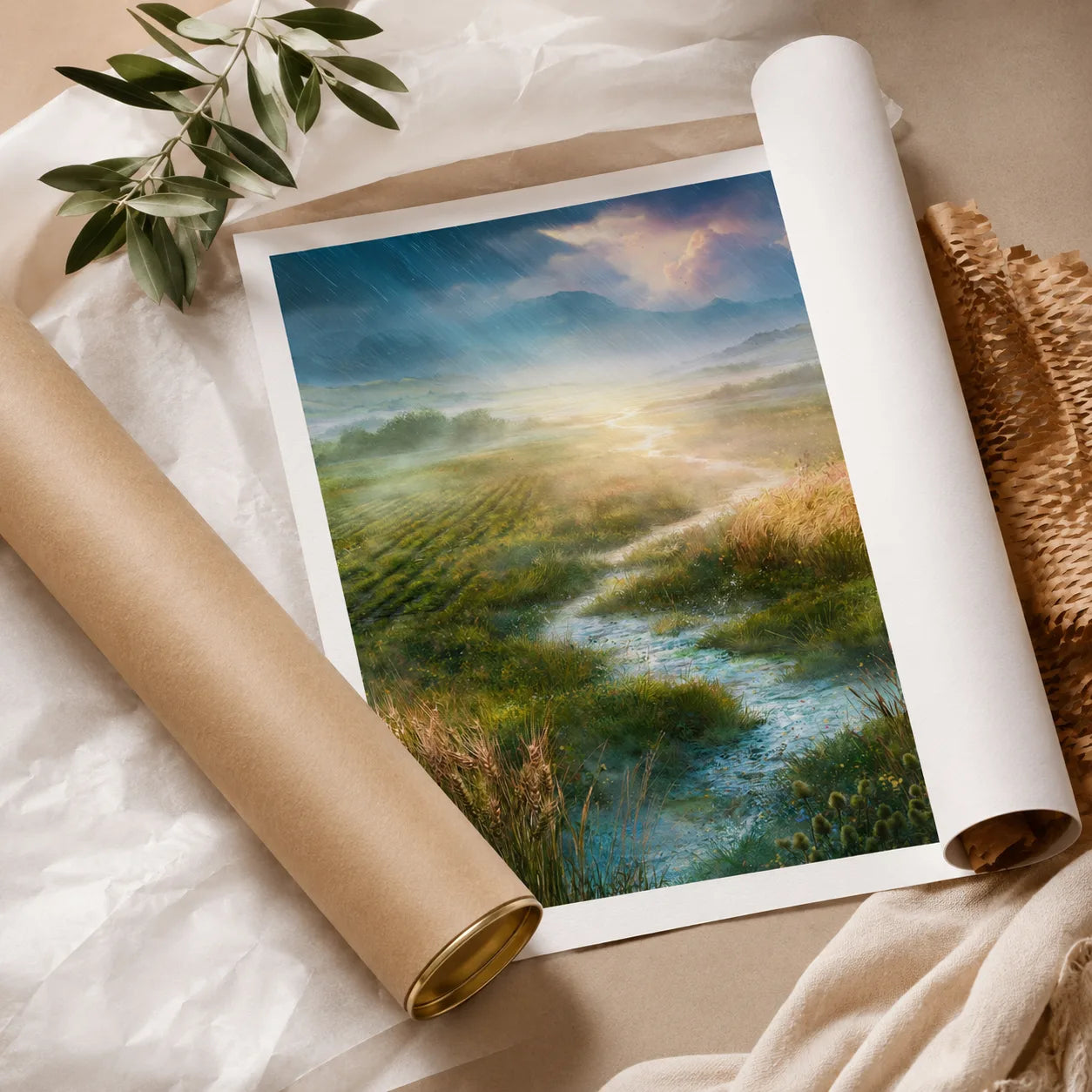 Sunlit Meadow Stream Wall Art Decor - Wall Art Decor - back view