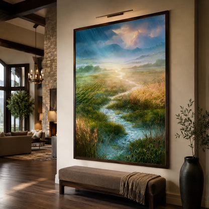 Sunlit Meadow Stream Wall Art Decor - Wall Art Decor - close up