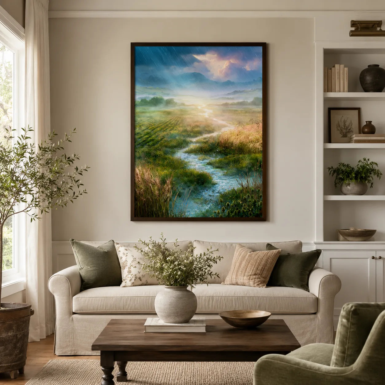 Sunlit Meadow Stream Wall Art Decor - Wall Art Decor - detail