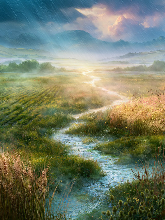 Sunlit Meadow Stream Wall Art Decor - Wall Art Decor - front view