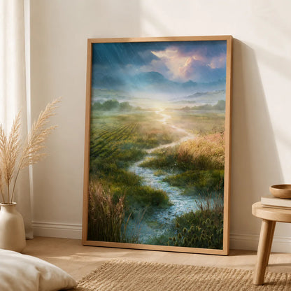 Sunlit Meadow Stream Wall Art Decor - Wall Art Decor - side view
