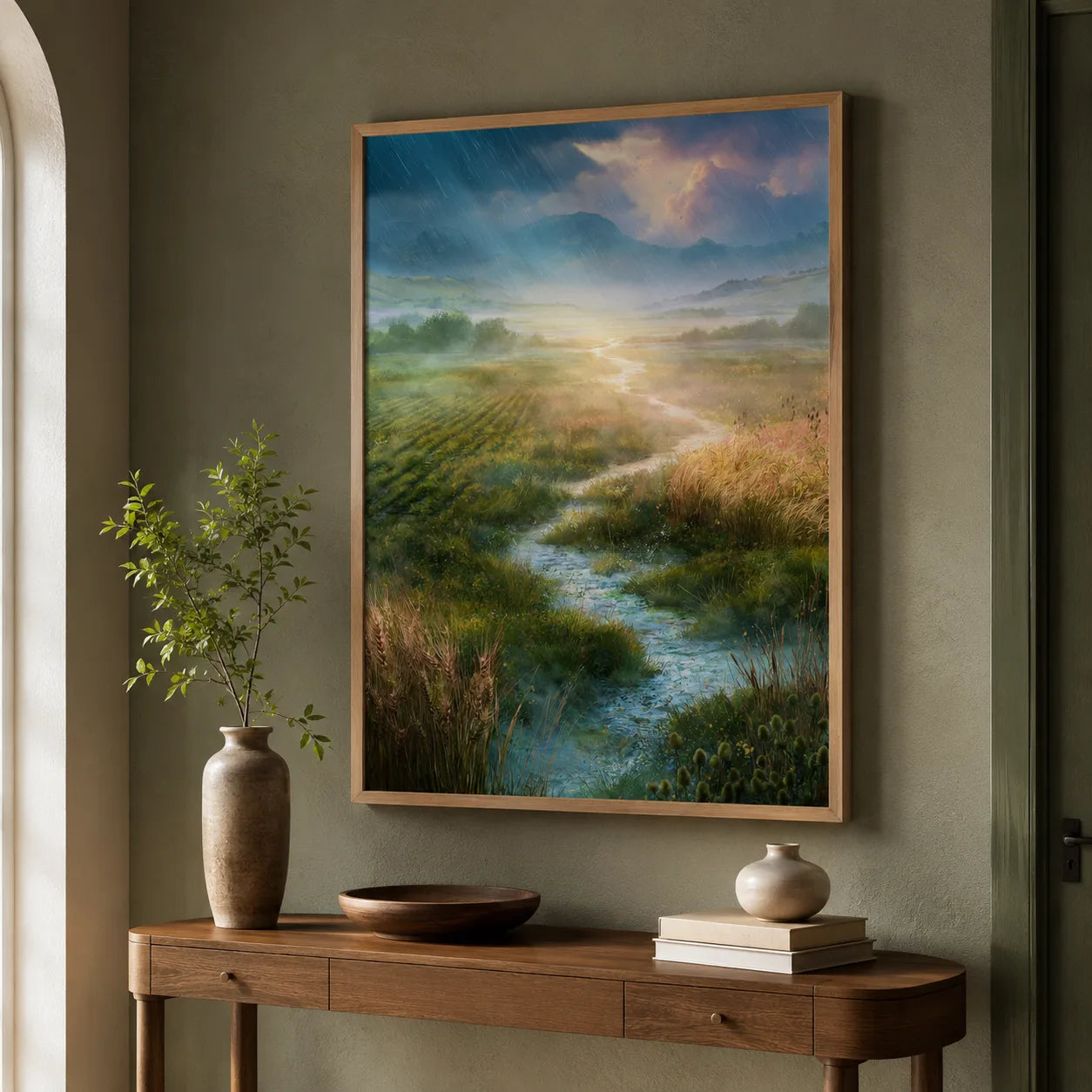Sunlit Meadow Stream Wall Art Decor - Wall Art Decor - styled