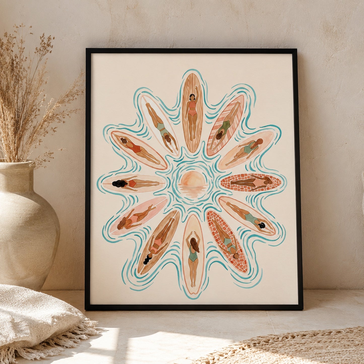 Sunrise Surfers Aerial Mandala Wall Art Decor preview 2