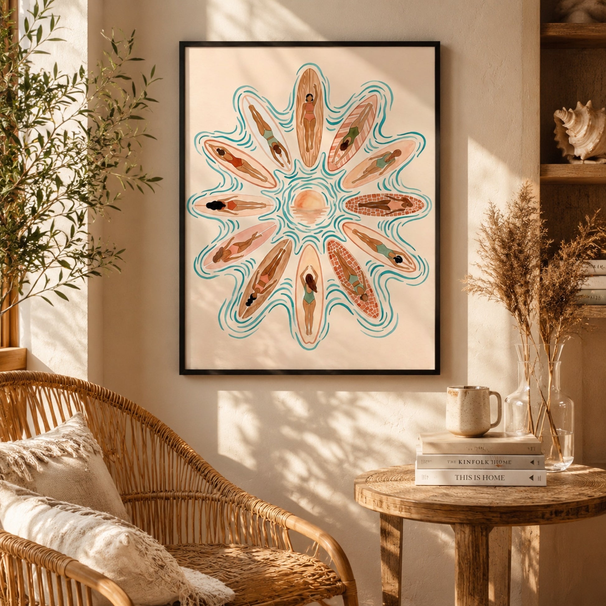 Sunrise Surfers Aerial Mandala Wall Art Decor preview 5
