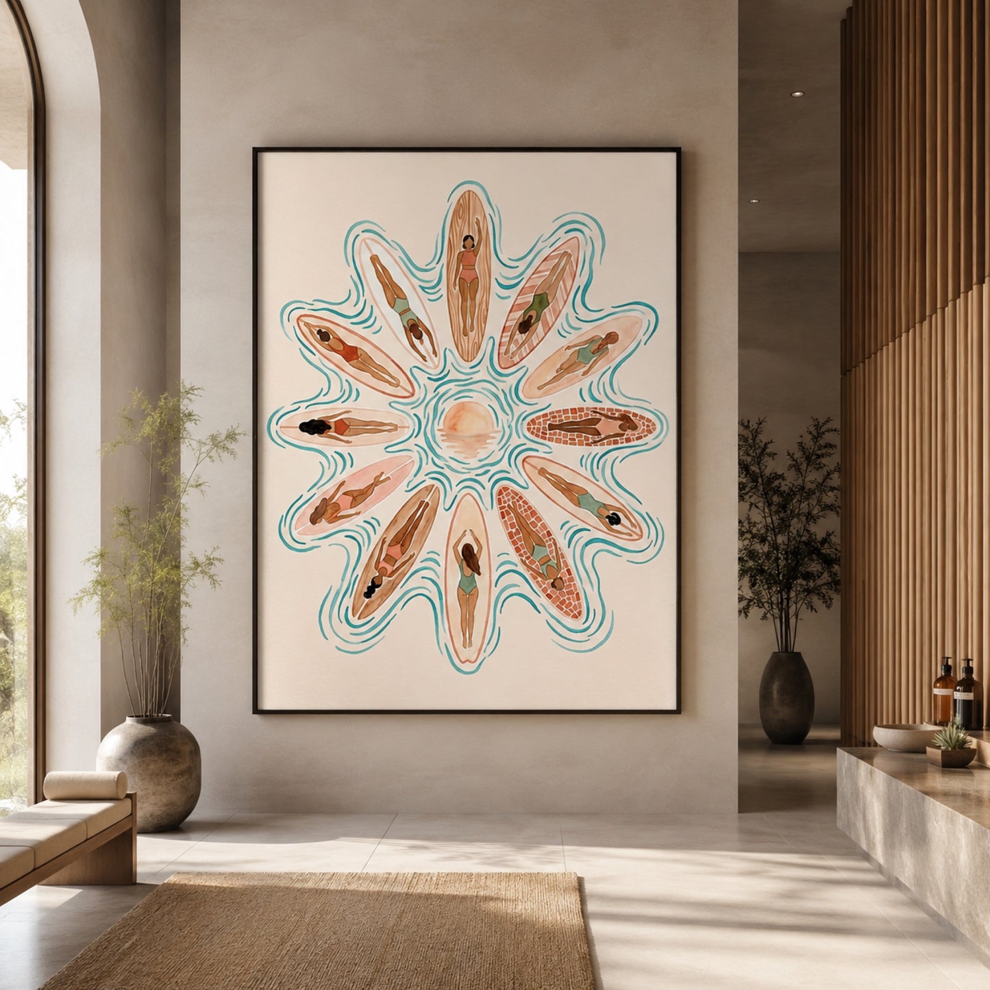 Sunrise Surfers Aerial Mandala Wall Art Decor preview 6