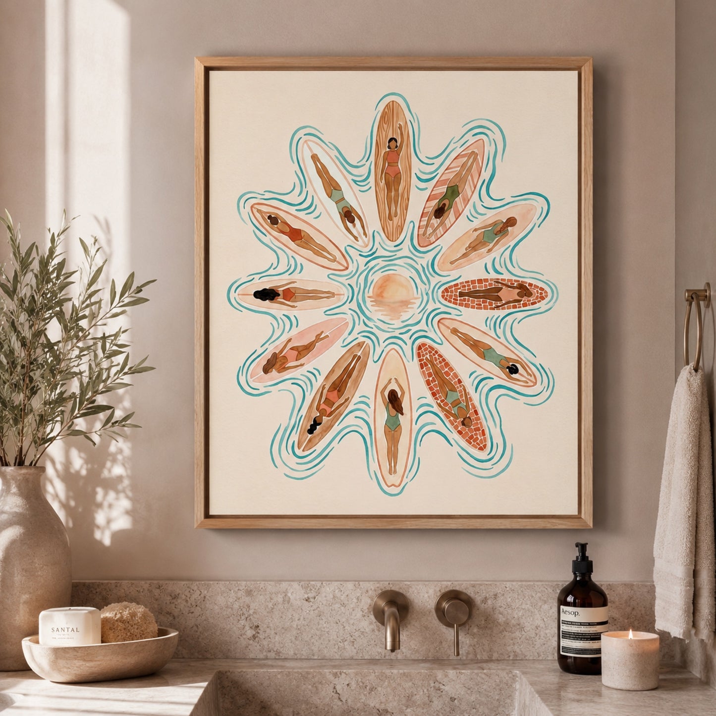 Sunrise Surfers Aerial Mandala Wall Art Decor preview 7