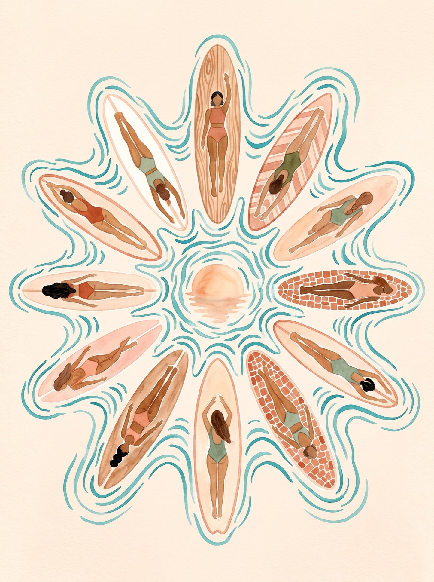 Sunrise Surfers Aerial Mandala Wall Art Decor