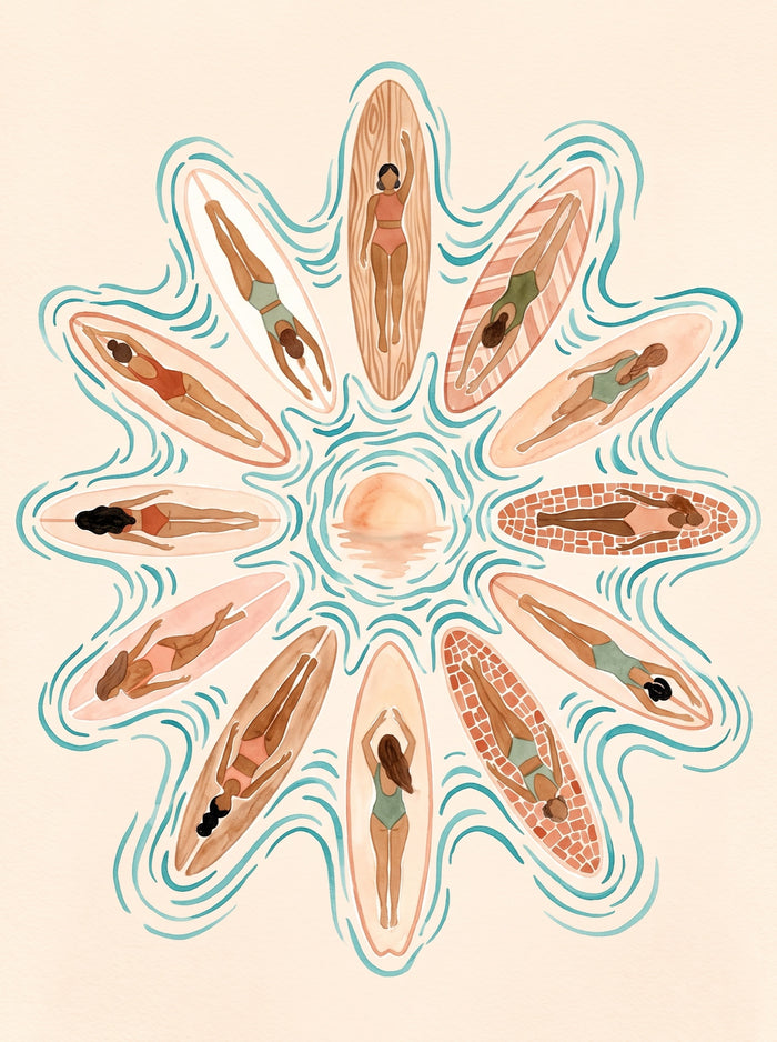 Sunrise Surfers Aerial Mandala Wall Art Decor