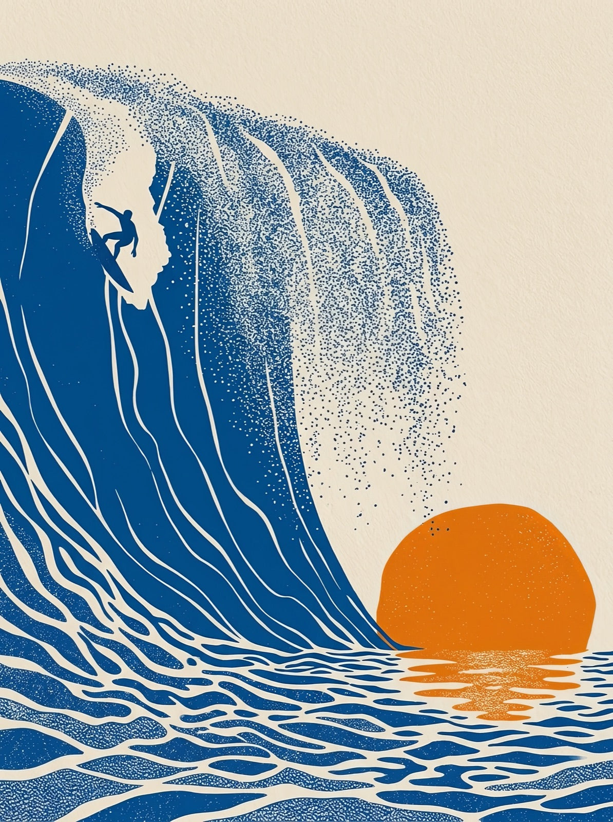 Sunset Surfer Wave Retro Wall Art Decor