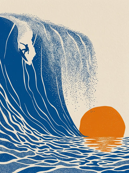 Sunset Surfer Wave Retro Wall Art Decor