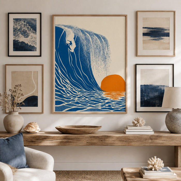 Sunset Surfer Wave Retro Wall Art Decor
