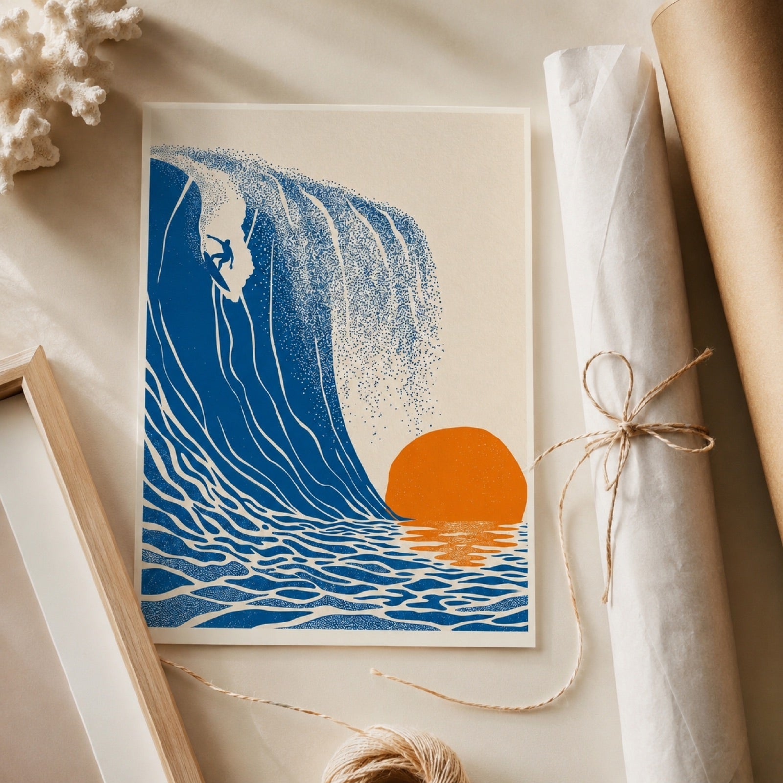 Sunset Surfer Wave Retro Wall Art Decor – preview 4