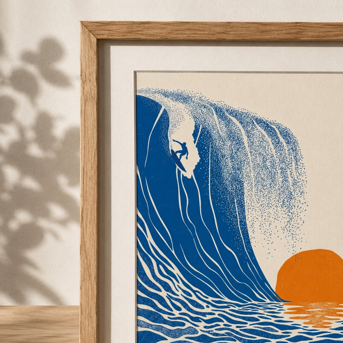 Sunset Surfer Wave Retro Wall Art Decor