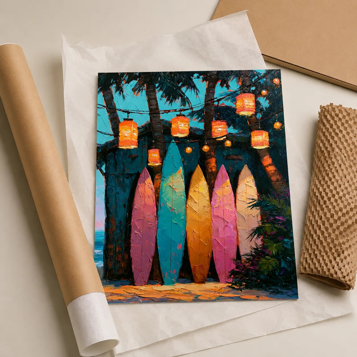 Surfboards Under Lanterns Wall Art Decor - Wall Art Decor - back view