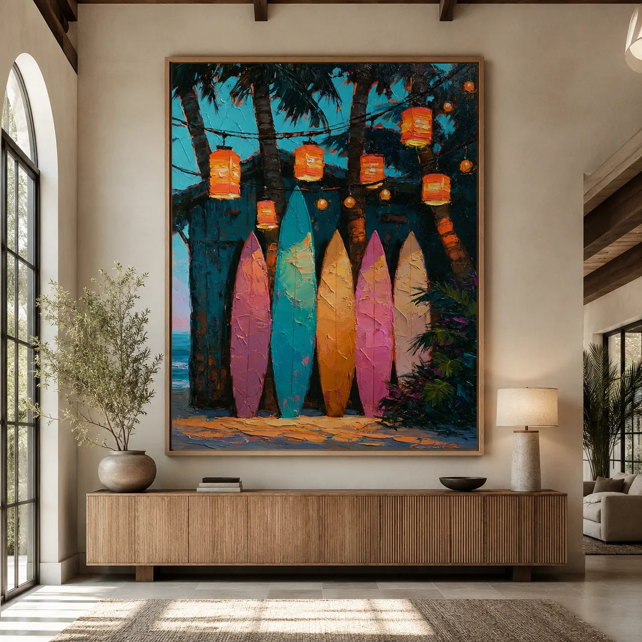 Surfboards Under Lanterns Wall Art Decor - Wall Art Decor - close up