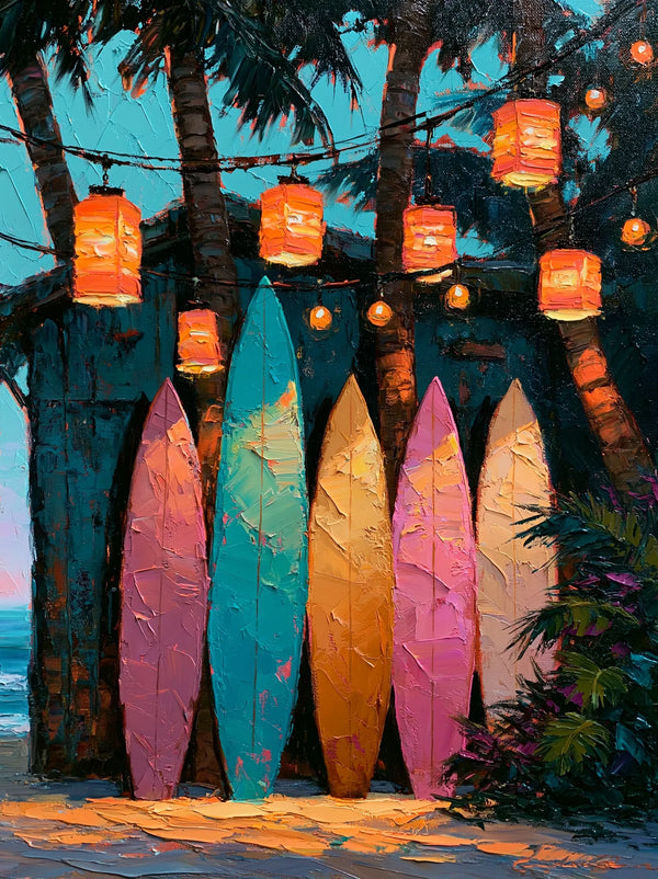 Surfboards Under Lanterns Wall Art Decor