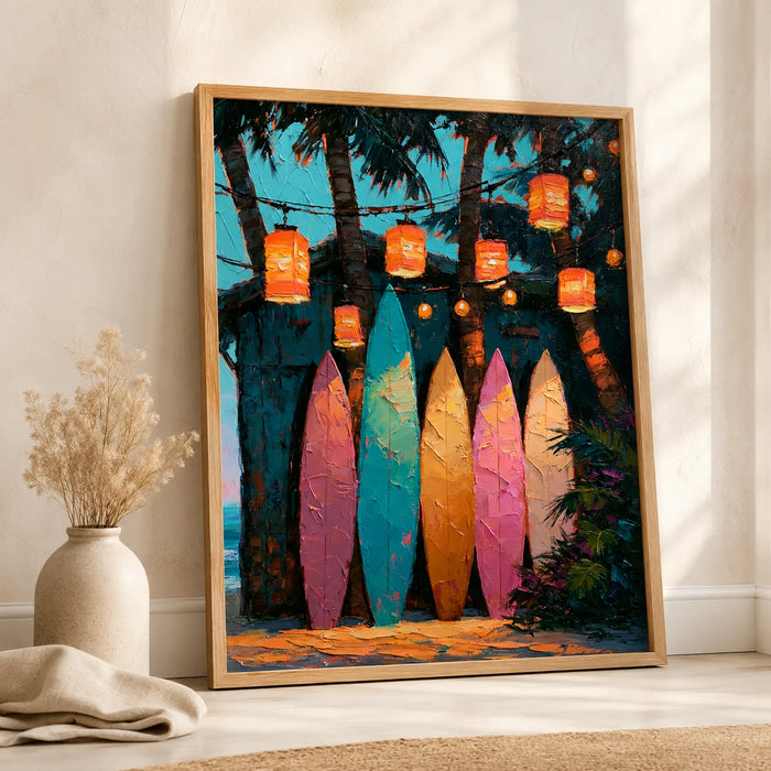 Surfboards Under Lanterns Wall Art Decor