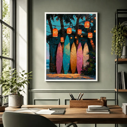 Surfboards Under Lanterns Wall Art Decor - Wall Art Decor - styled