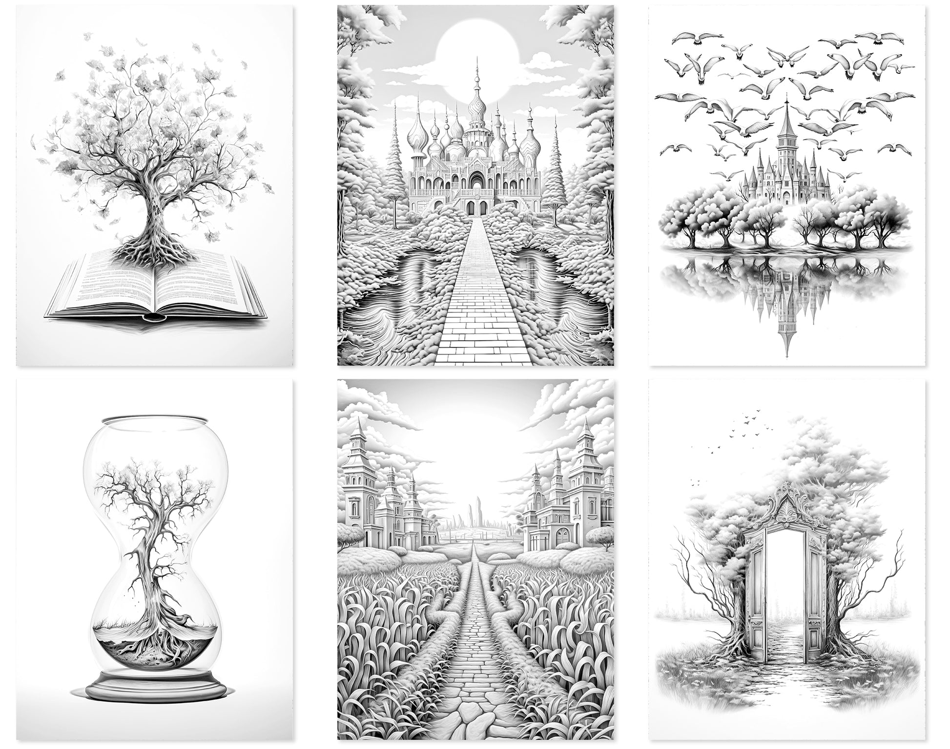 50 Surrealism Autumn Grayscale Coloring Pages - Instant Download - Printable PDF Dark/Light – preview 3