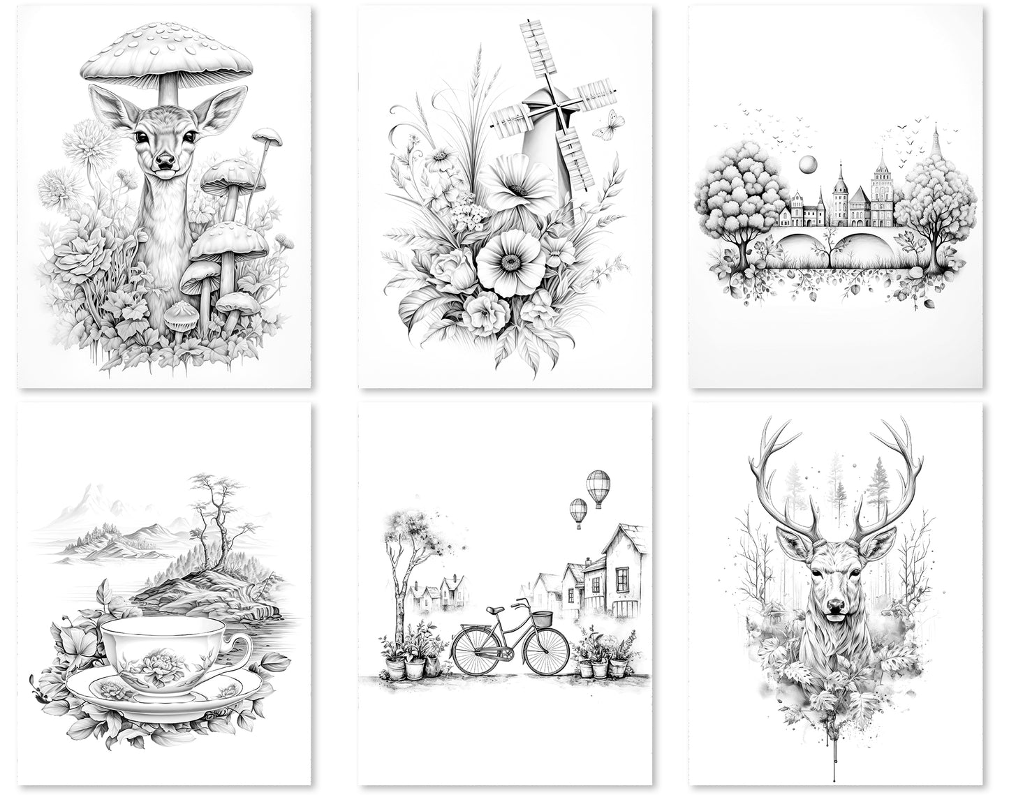 50 Surrealism Autumn Grayscale Coloring Pages - Instant Download - Printable PDF Dark/Light – preview 6