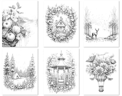 50 Surrealism Autumn Grayscale Coloring Pages - Instant Download - Printable PDF Dark/Light – preview 9