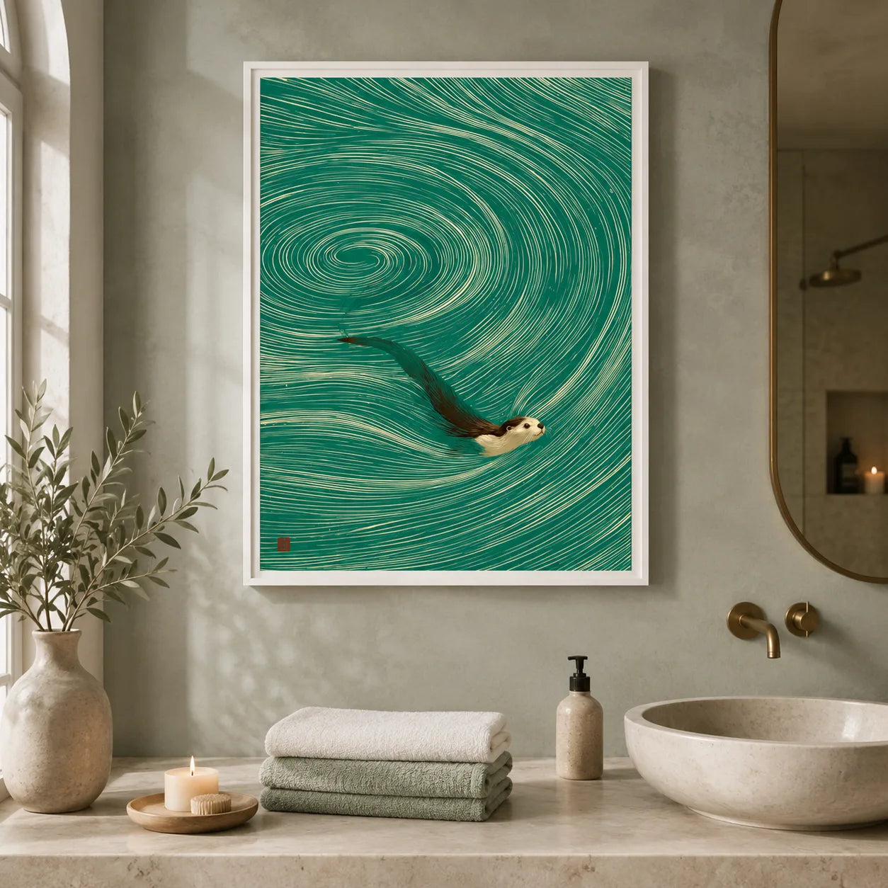 Swimming Otter Swirl Wall Art Decor - Wall Art Decor - alternate angle