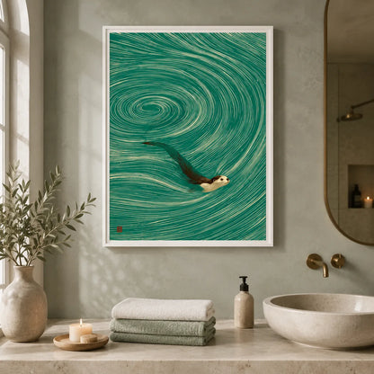 Swimming Otter Swirl Wall Art Decor - Wall Art Decor - alternate angle