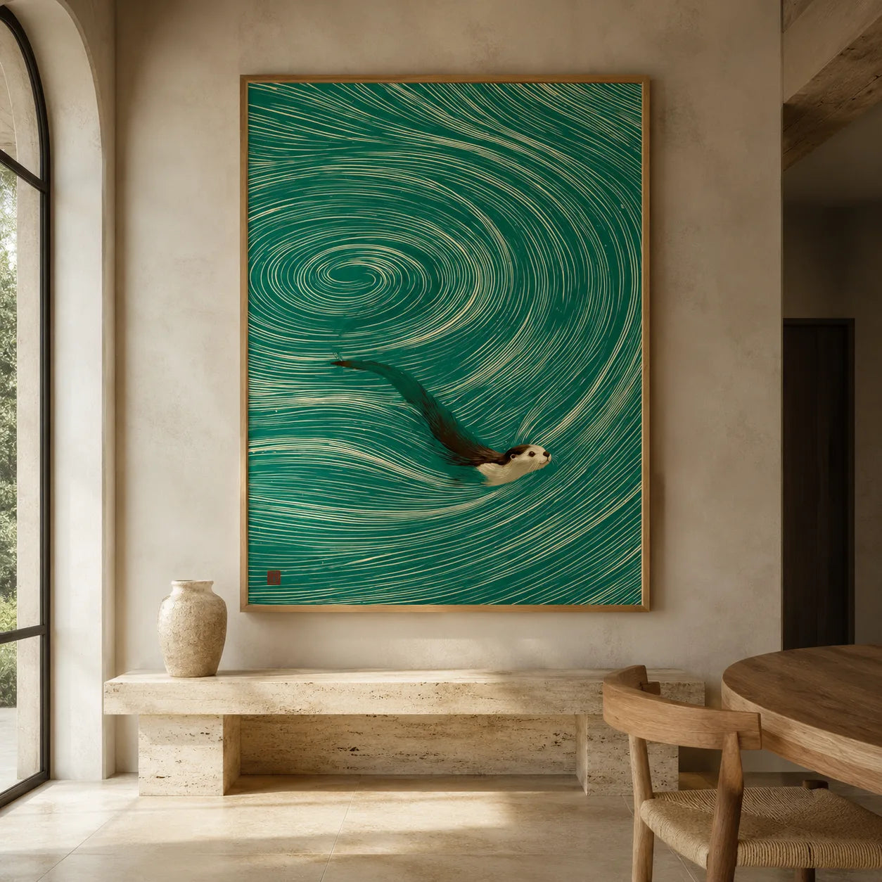 Swimming Otter Swirl Wall Art Decor - Wall Art Decor - close up