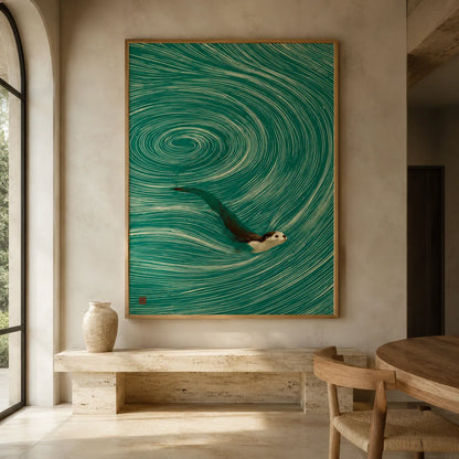 Swimming Otter Swirl Wall Art Decor - Wall Art Decor - close up