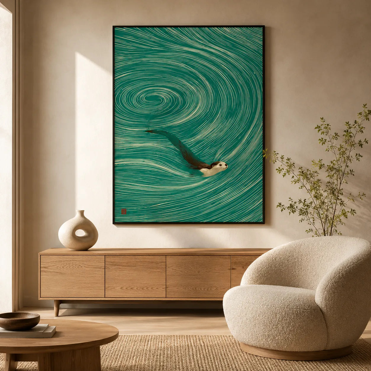 Swimming Otter Swirl Wall Art Decor - Wall Art Decor - detail