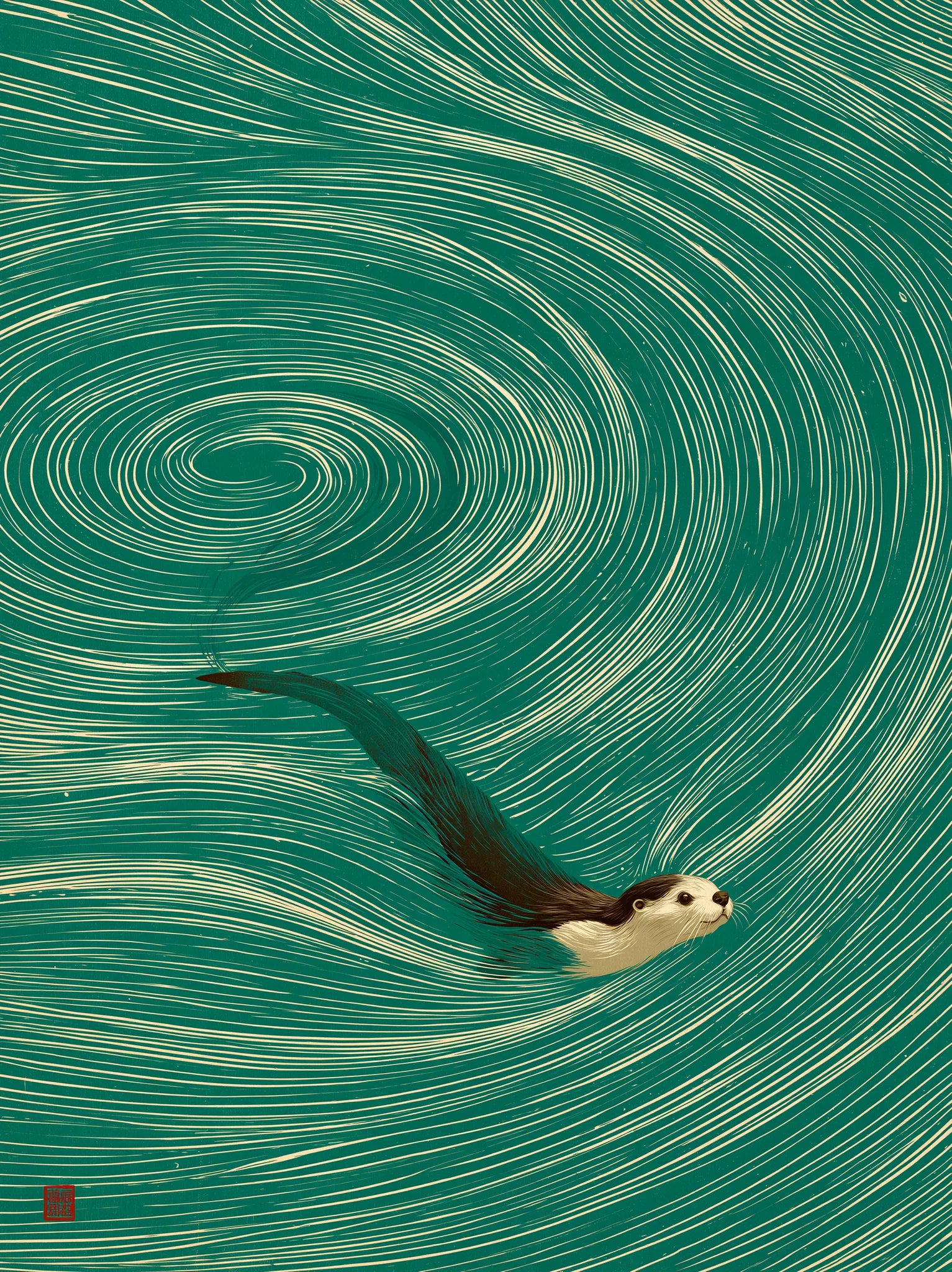 Swimming Otter Swirl Wall Art Decor - Wall Art Decor - front view