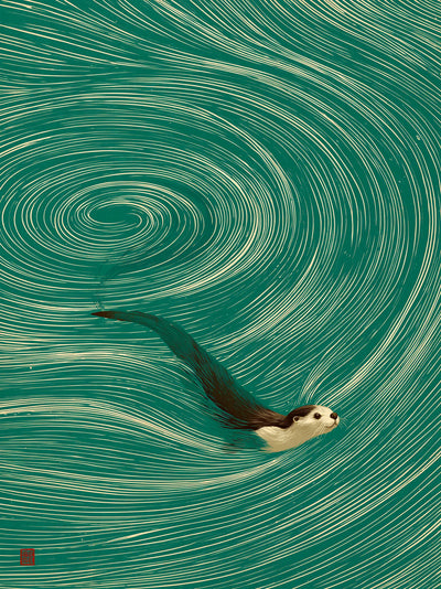 Swimming Otter Swirl Wall Art Decor