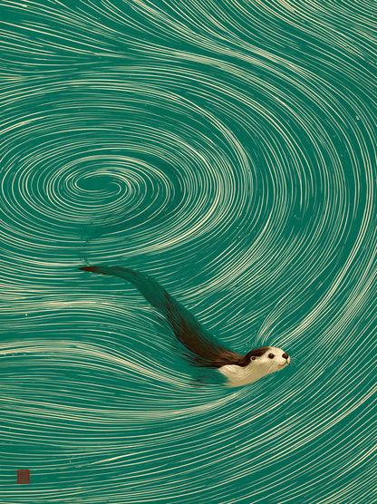Swimming Otter Swirl Wall Art Decor - Wall Art Decor - front view