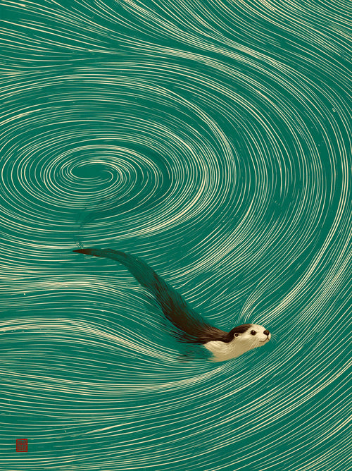 Swimming Otter Swirl Wall Art Decor