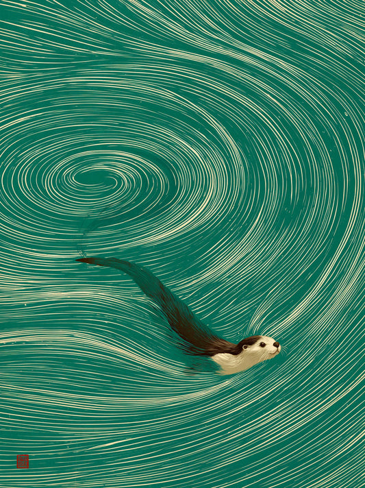 Swimming Otter Swirl Wall Art Decor - Wall Art Decor - front view
