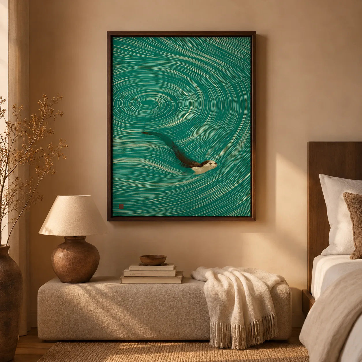Swimming Otter Swirl Wall Art Decor - Wall Art Decor - in use