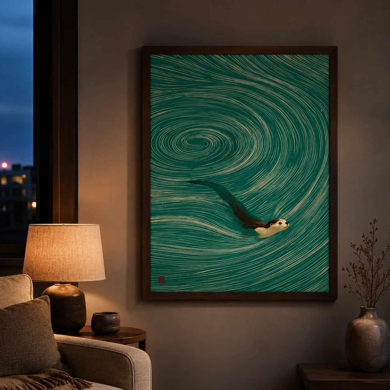 Swimming Otter Swirl Wall Art Decor - Wall Art Decor - lifestyle
