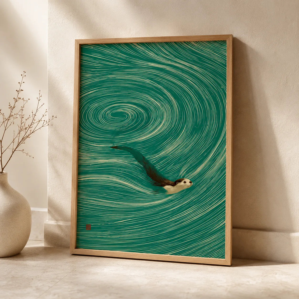 Swimming Otter Swirl Wall Art Decor - Wall Art Decor - side view