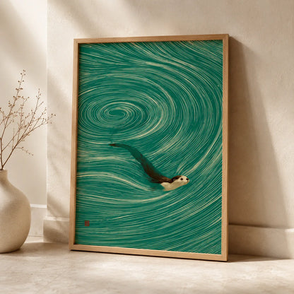 Swimming Otter Swirl Wall Art Decor - Wall Art Decor - side view