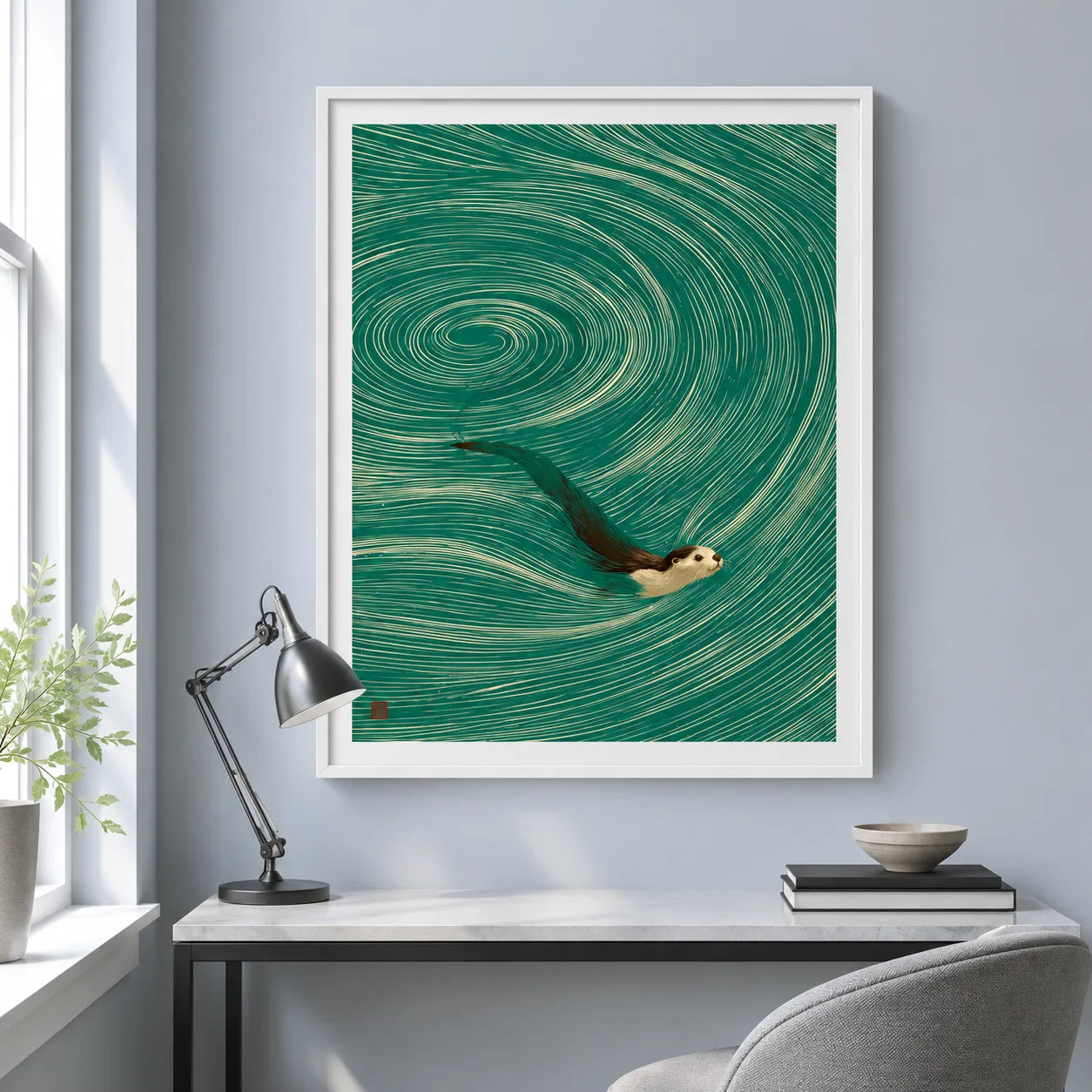 Swimming Otter Swirl Wall Art Decor - Wall Art Decor - styled