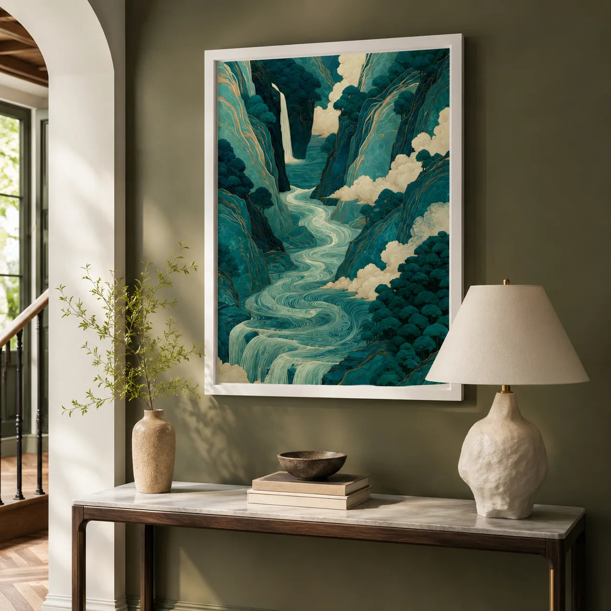 Teal Mountain Waterfall Wall Art Decor - Wall Art Decor - view 11