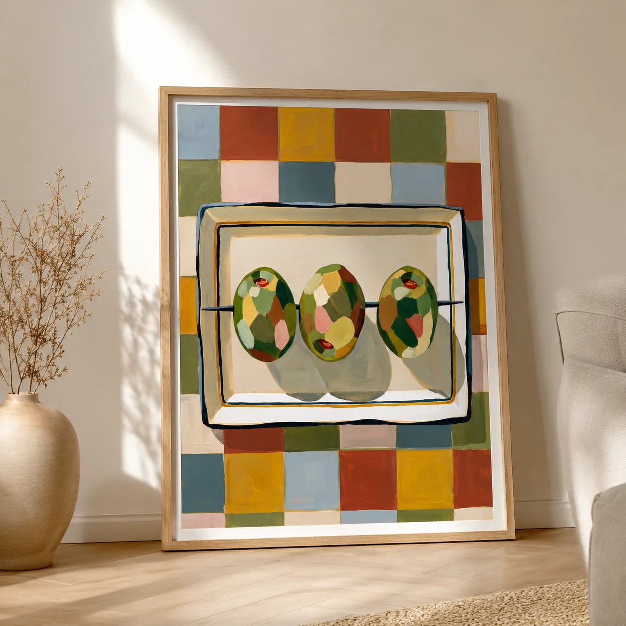 Three Olives Checkerboard Wall Art Decor - Wall Art Decor - side view
