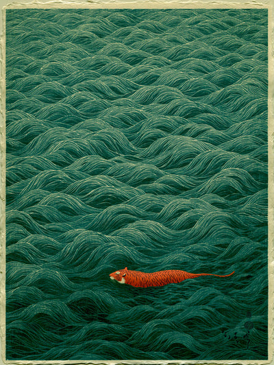 Tiger Swimming Through Waves Wall Art Decor