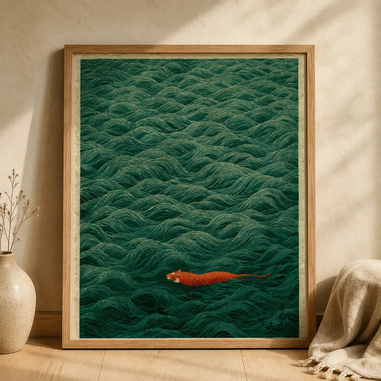 Tiger Swimming Through Waves Wall Art Decor - Wall Art Decor - side view