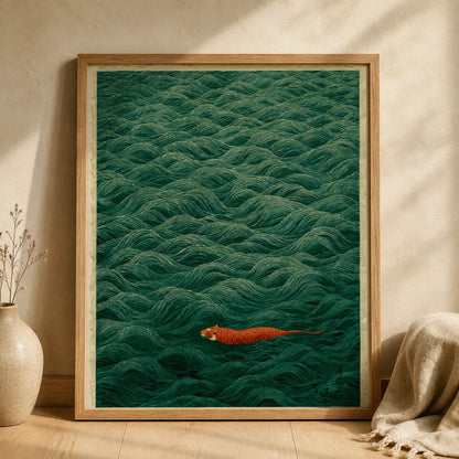 Tiger Swimming Through Waves Wall Art Decor - Wall Art Decor - side view