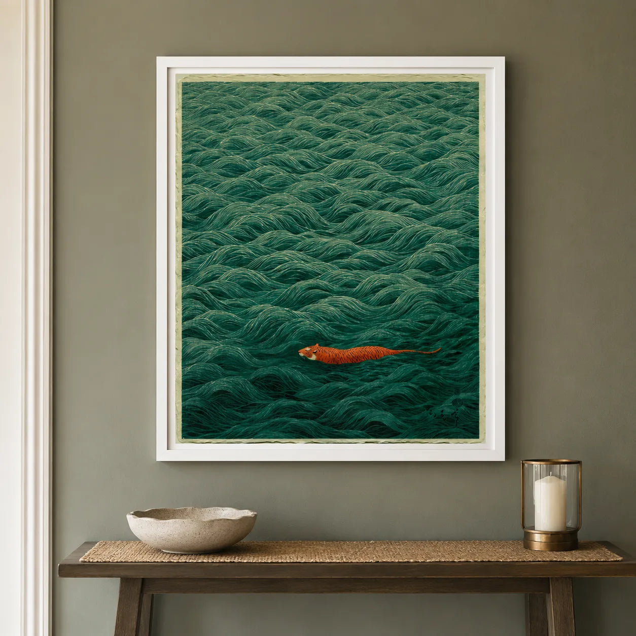 Tiger Swimming Through Waves Wall Art Decor - Wall Art Decor - styled