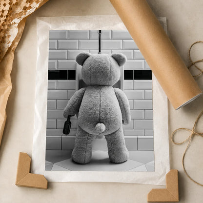 Tipsy Teddy Bear Bathroom Wall Art Decor - Wall Art Decor - back view