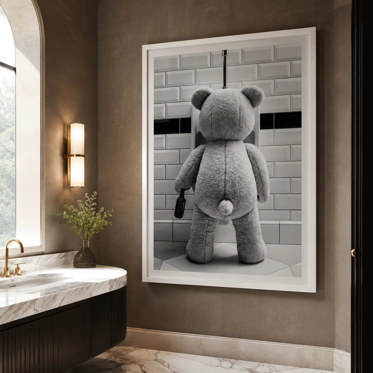 Tipsy Teddy Bear Bathroom Wall Art Decor - Wall Art Decor - close up