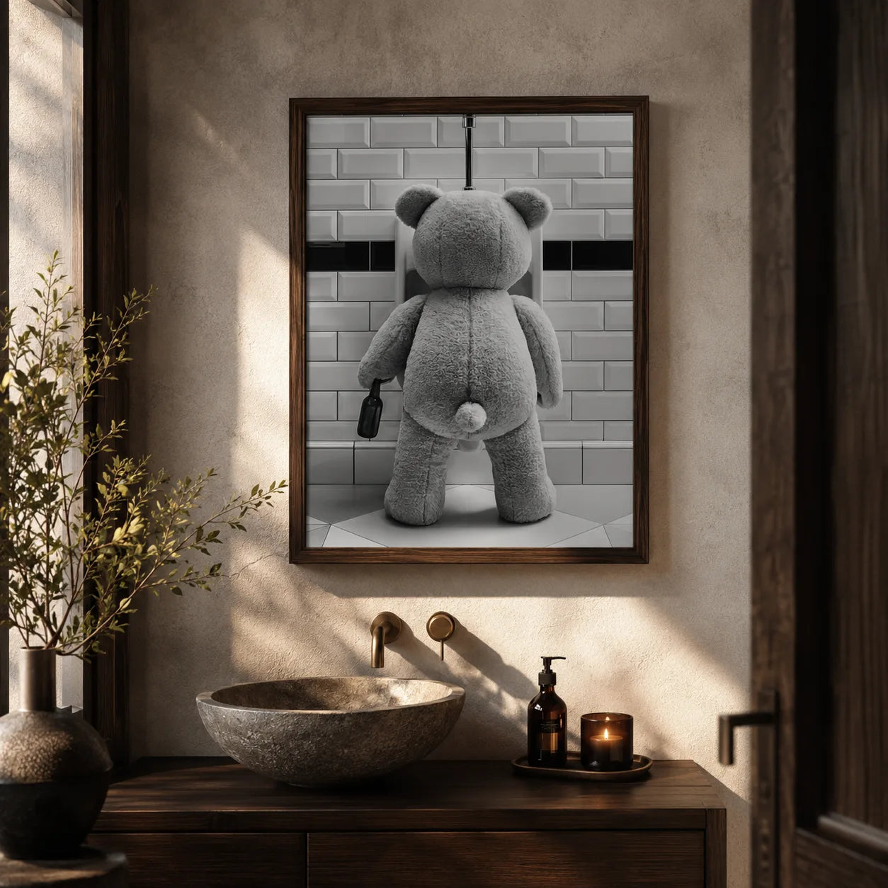 Tipsy Teddy Bear Bathroom Wall Art Decor - Wall Art Decor - in use